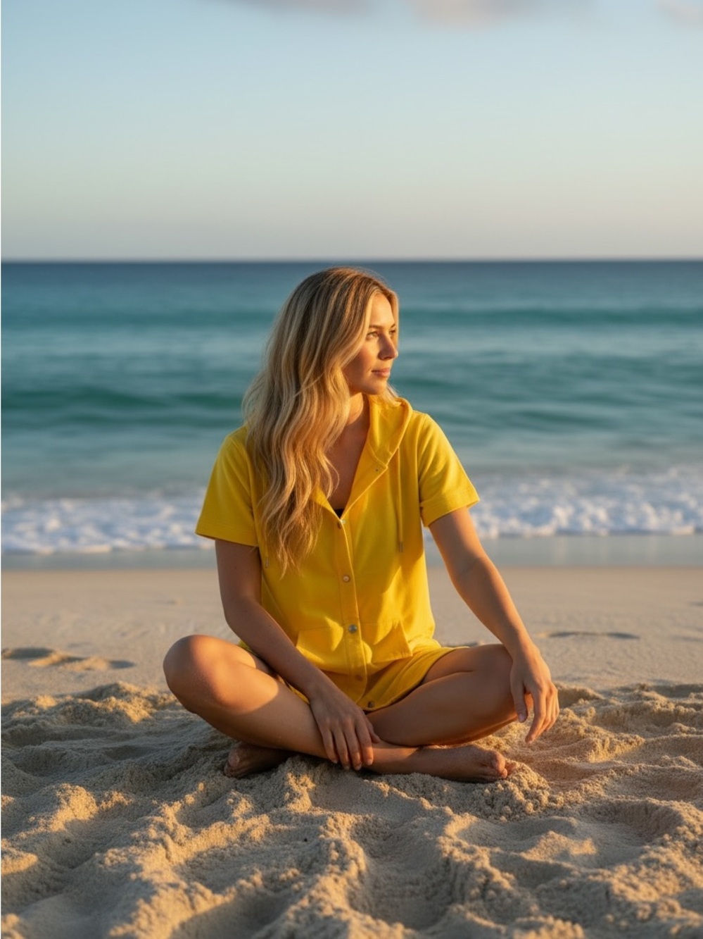 Orvis Yellow Short-Sleeve Snap Button Hooded Tunic Beach Coverup